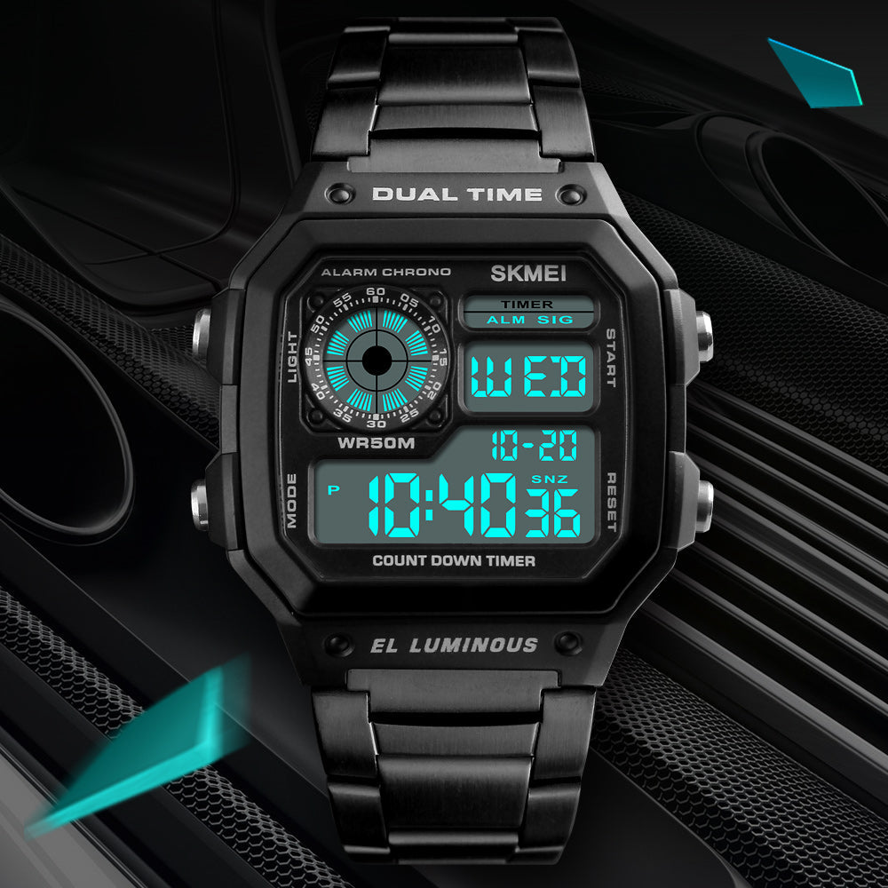 Digital Sport Watch for Men by SKMEI, Stainless Steel with LED Display