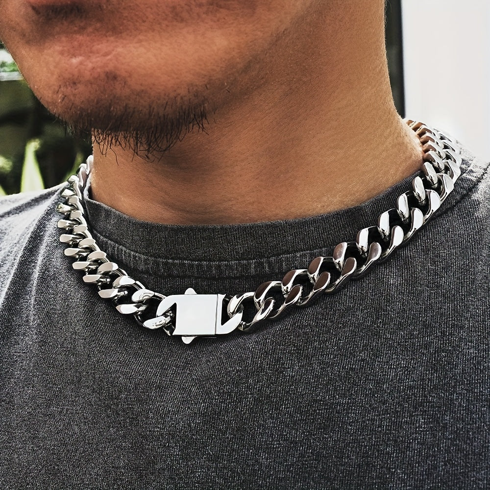 1 piece of Hip Hop Titanium Steel Necklace with Non-fading Glossy Finish, featuring an 8.10.12mm Cuban Chain - A Stylish Accessory for Men