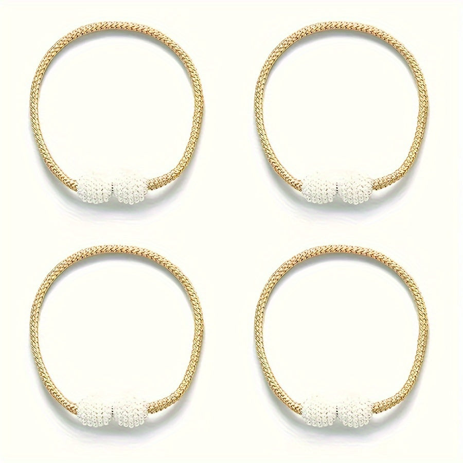 Set of 4 Magnetic Curtain Tiebacks featuring Elegant Faux Pearl Accents - Stylish Polyester Rope Holders for Home Decor and Curtain Fastening