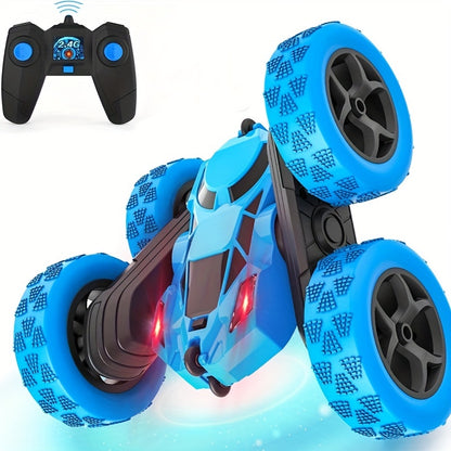 2.4GHz RC Stunt Car with 360° Rotation, LED Headlights, 4WD, Rechargeable Battery, Push Button Control, Military & Superhero Themes, Durable Plastic - Battery-Powered Racing Toy for Kids