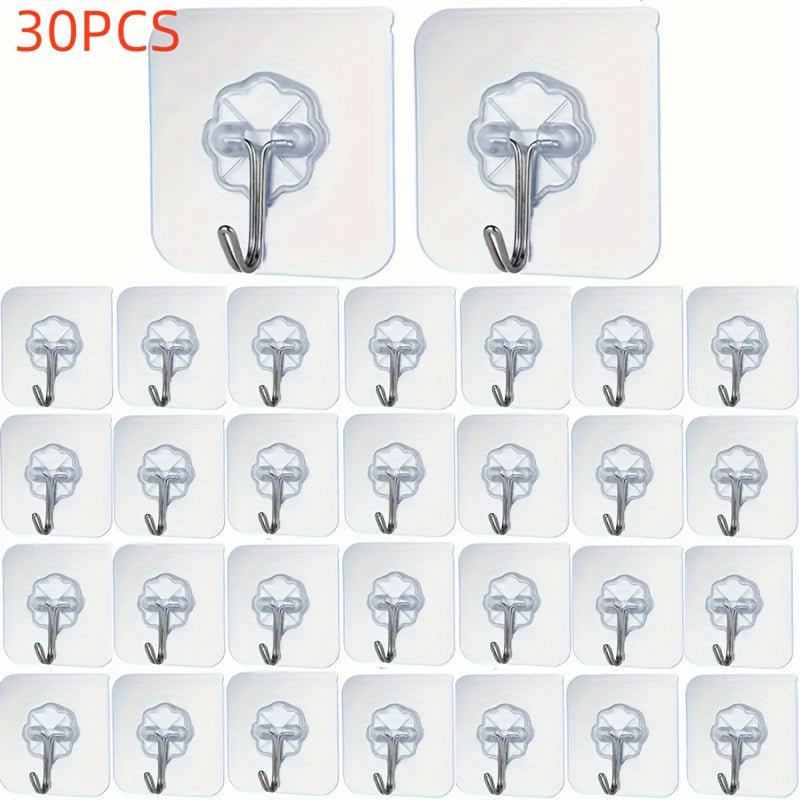 10/30pcs Transparent Adhesive Hooks - Multi-functional hooks for kitchenware and bathroom with anti-skid, traceless design. Perfect for bathroom supplies.