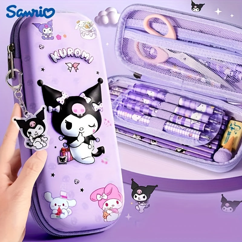 One Sanrio large capacity pencil case with cute cartoon pattern, suitable for organizing school and office supplies. Durable and suitable for pencils, markers, and stationery.