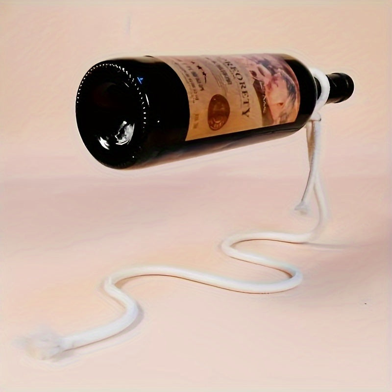 Elegant metal wine bottle holder for kitchen or dining room storage, ideal for home bar decor.