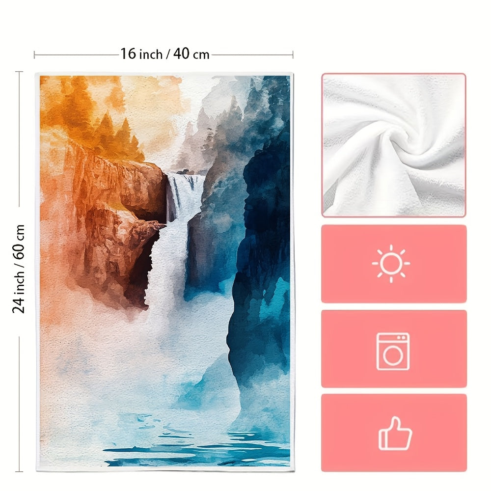 Set of 2 Ultra Soft Kitchen Towels featuring a Vibrant Design of Lower Falls at Yellowstone National Park. These Highly Absorbent and Machine Washable Dish Hand Towels measure 40.64x60.96 cm - Perfect for Holiday Decor and Everyday use in the kitchen.