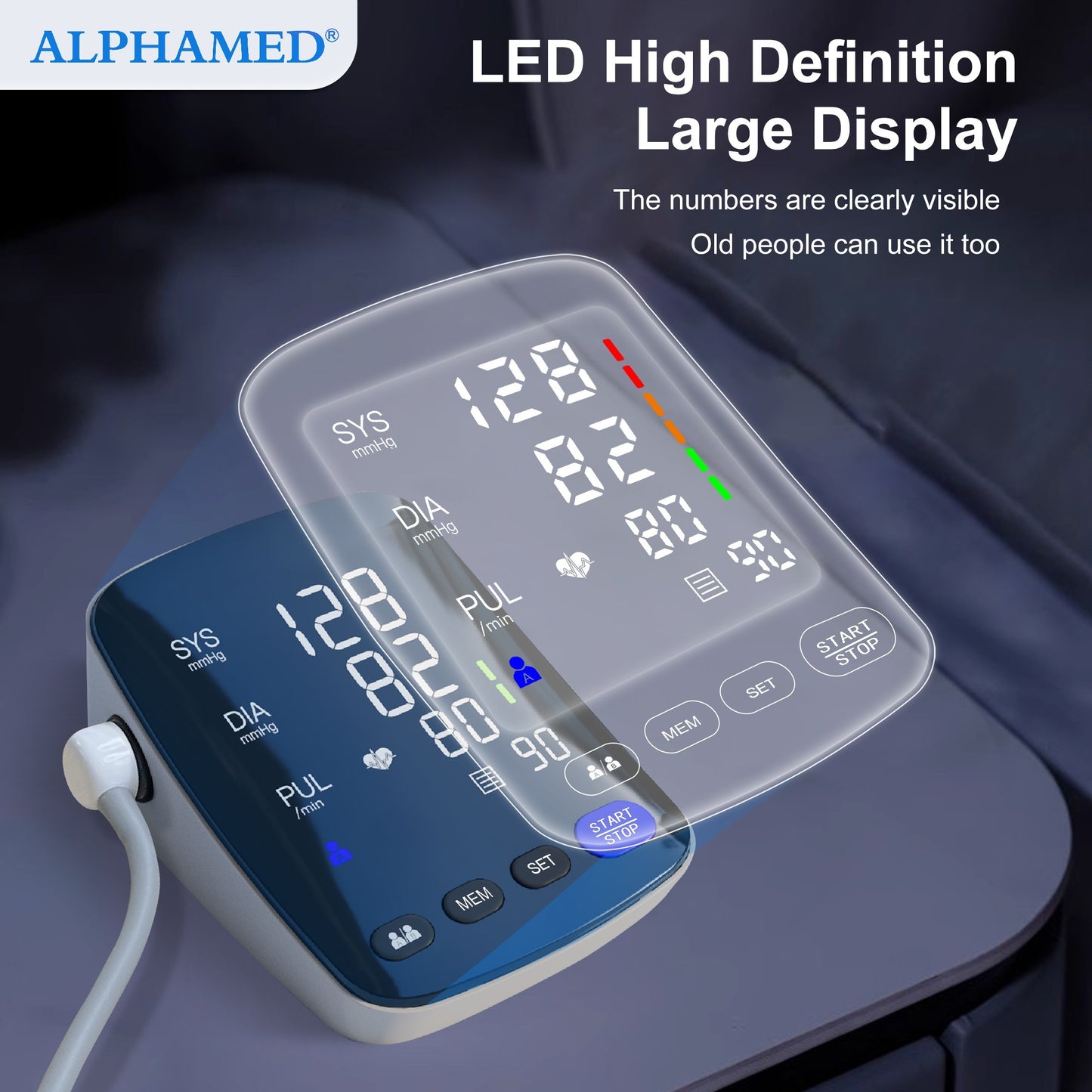 High-end LED curved screen sphygmomanometer with memory and automatic cuff for gifts and family.