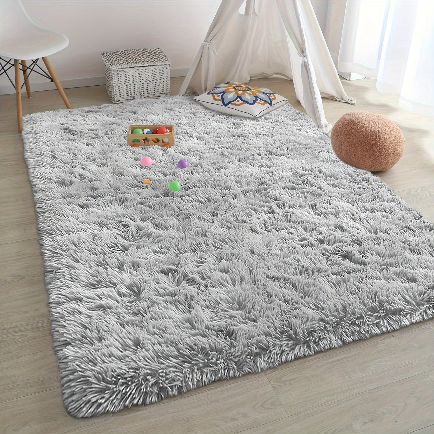 Soft and cozy shaggy area rug perfect for bedroom or living room decor. This plush light gray rug measures 160.02cm x 80.01cm and features a rectangular tie-dye design. Made of machine-washable polyester, this rug is ideal for dorm rooms and homes. Add a