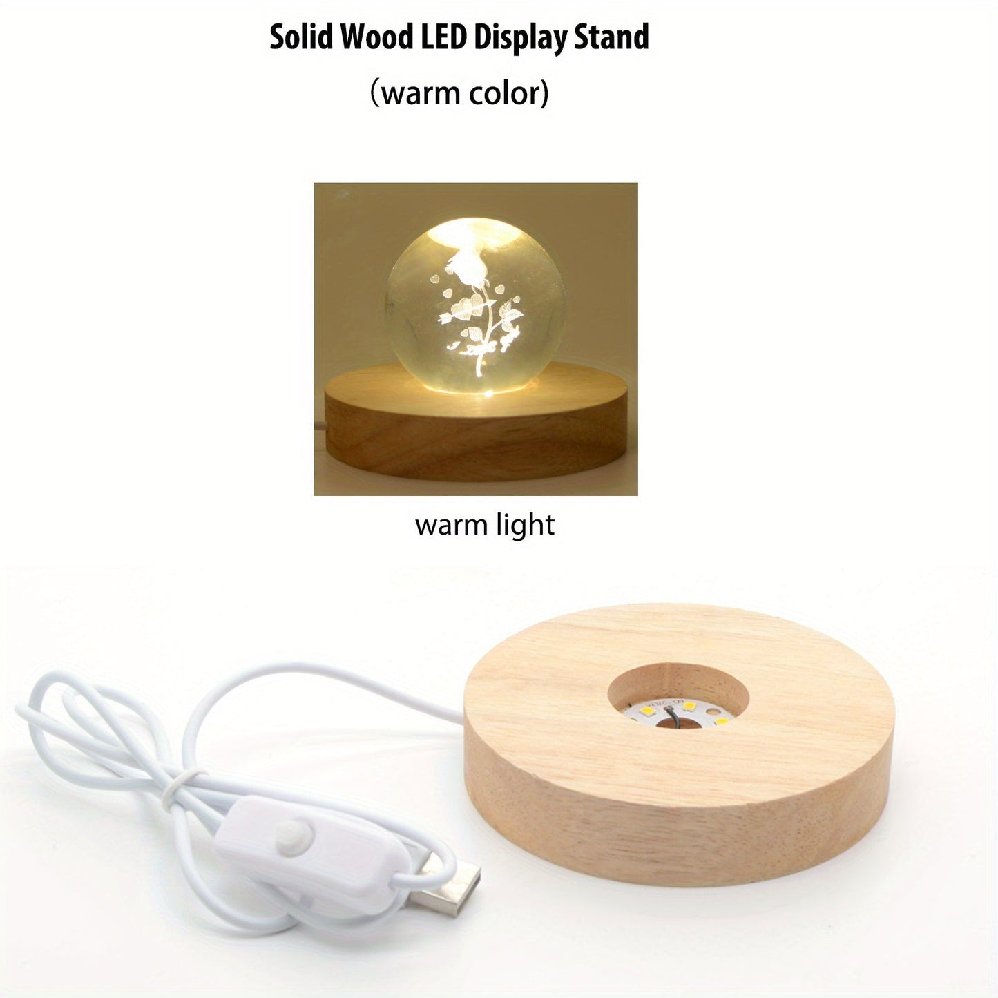 Wooden LED Light Display Base for 3D Crystal Glass Resin Art and Pictures in Multiple Colors, Perfect for Holiday Gifts