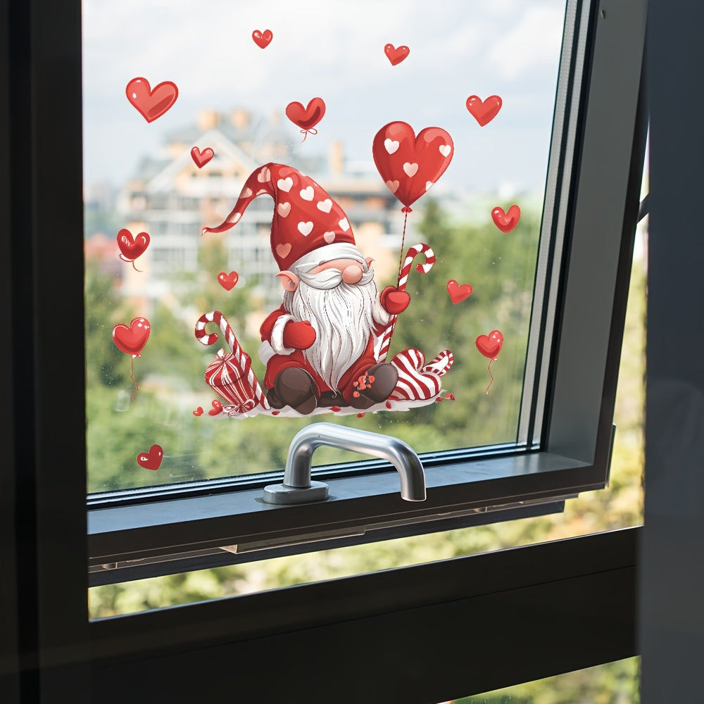 Valentine's Day Gnome and Heart Window Clings in Pink and Red - Self-Adhesive Decals for Home and Kitchen Decor, Ideal for Anniversaries, Weddings, and Valentine's Day - Farmhouse Truck, Holiday Wall Stickers and Decorations