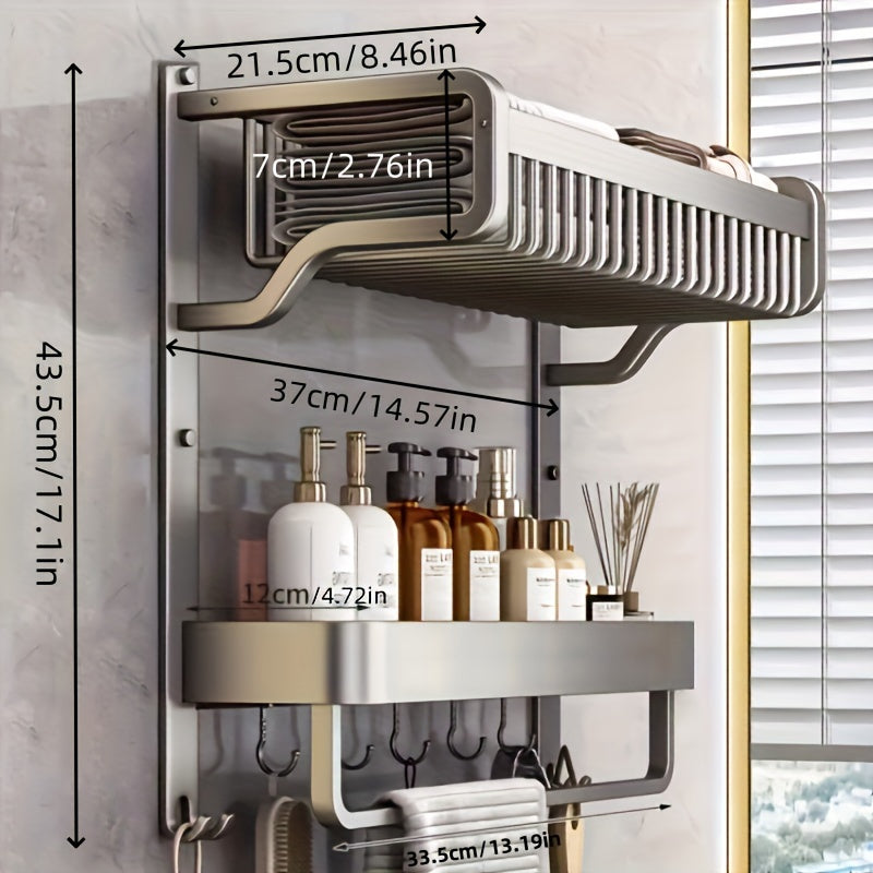 1pc Wall Mounted Bathroom Storage Rack with 2 Tier Shelves for Cosmetic and Shower Gel Organization.