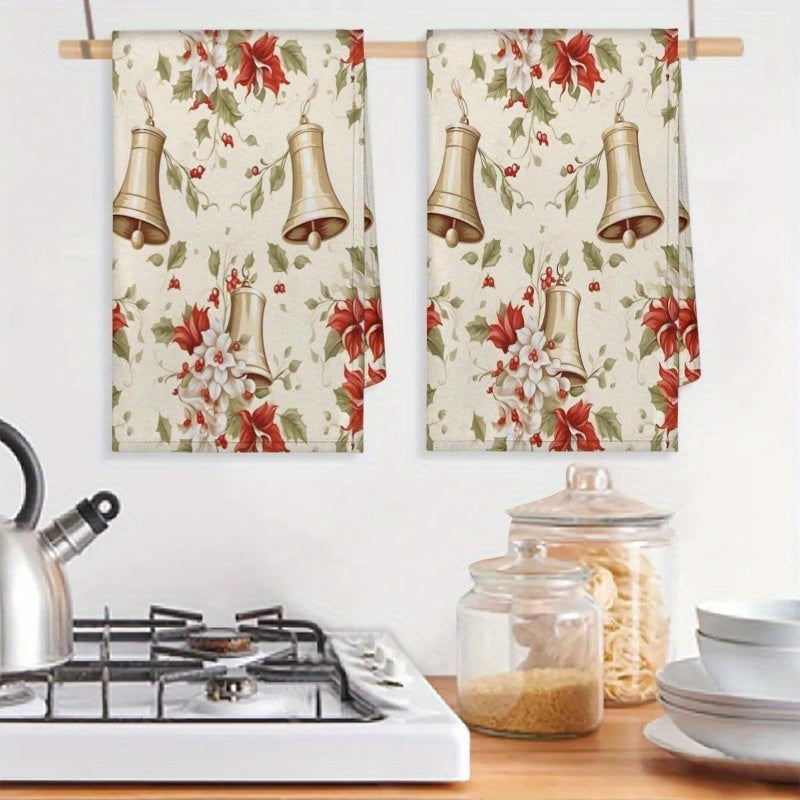 Merry Christmas Kitchen Towel featuring a Christmas Bell pattern, measuring 45.72 X 66.04 cm. Perfect for decorating your kitchen and drying dishes.