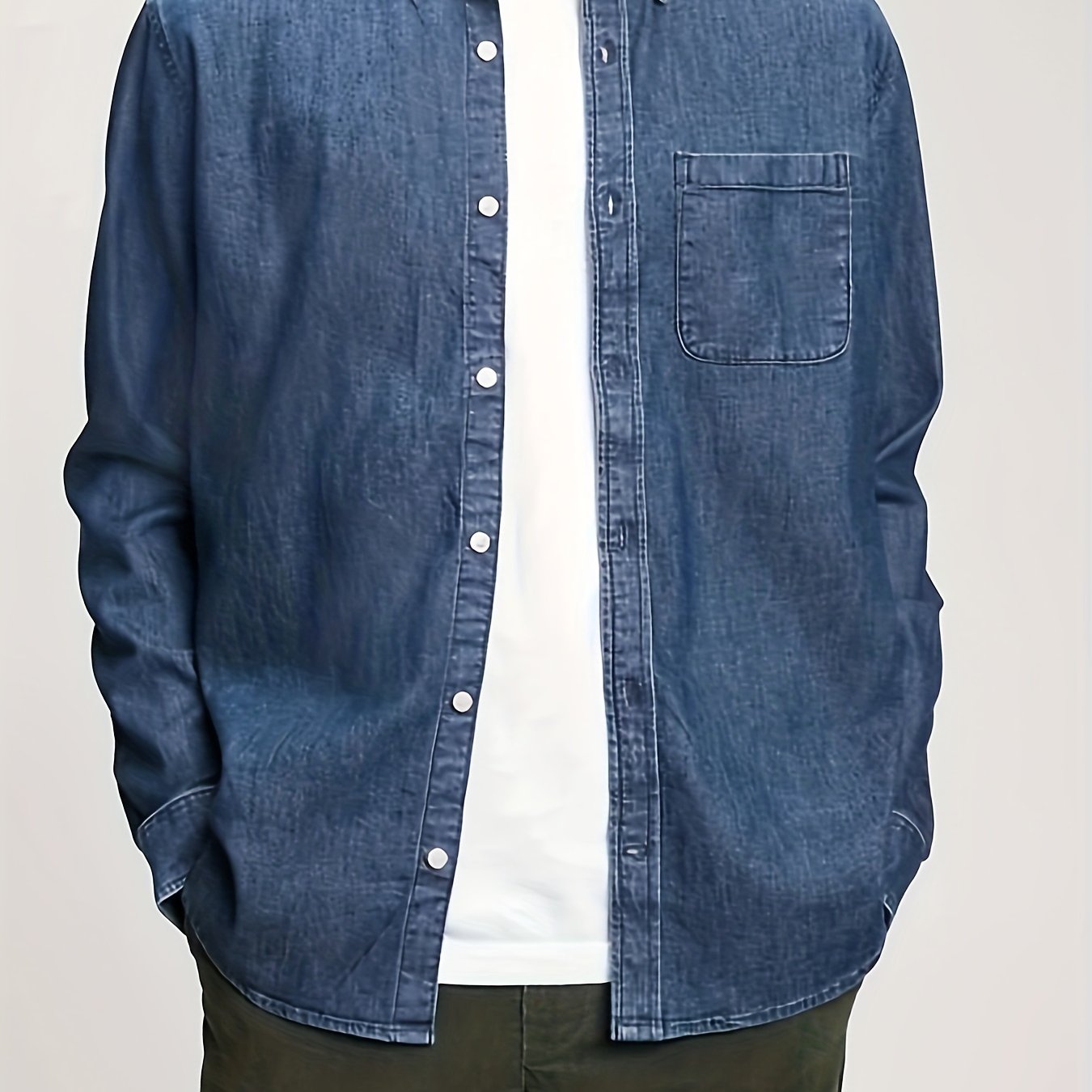 Men's solid denim shirt for spring/fall, casual style, plus size