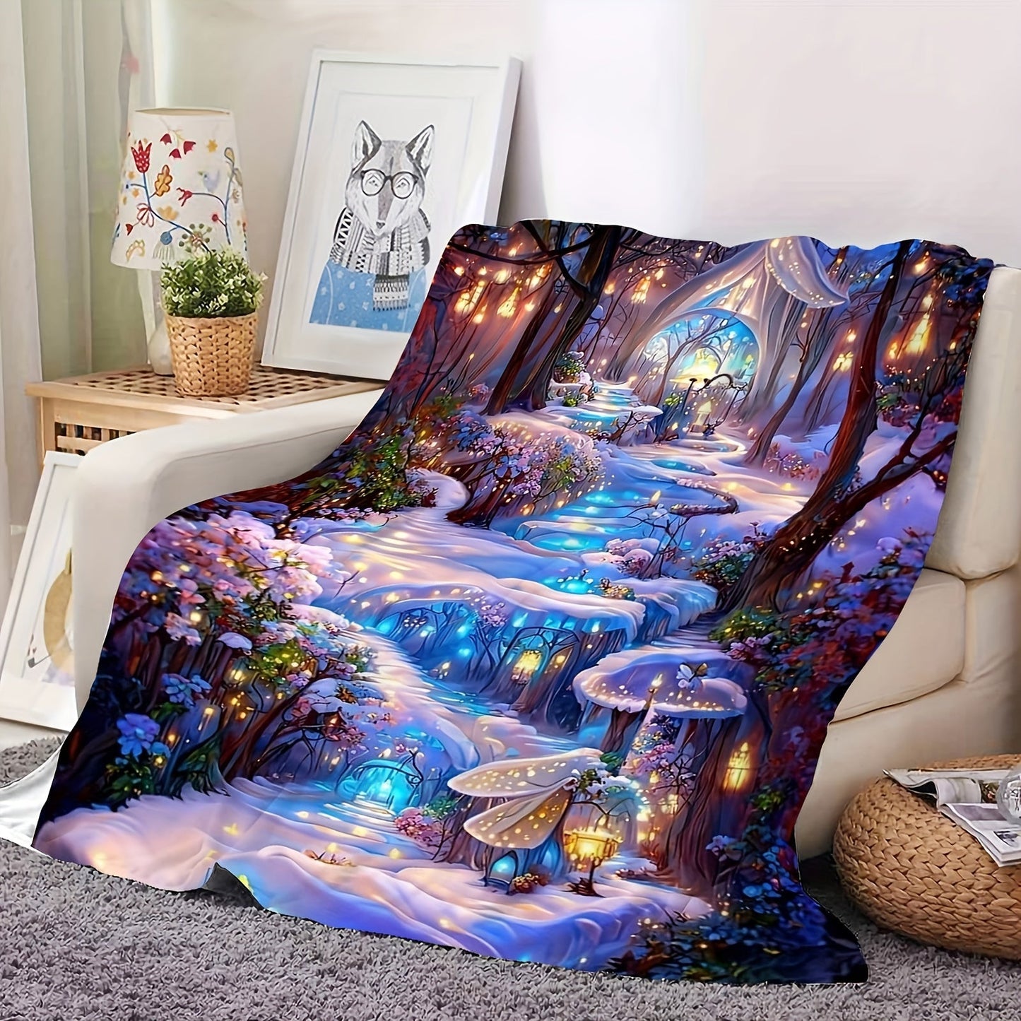 Soft, cozy, and warm, this Enchanted Forest Snow Scene Printed Flannel Throw Blanket is perfect for cozying up in any setting. Whether you're looking to use it in the office, for outdoor camping, or during travel, this versatile blanket is ideal for all