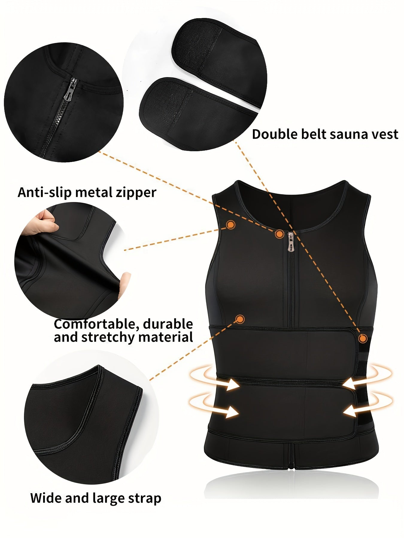 Men's neoprene sauna vest with double belt for intense sweating during sports or gym workouts.