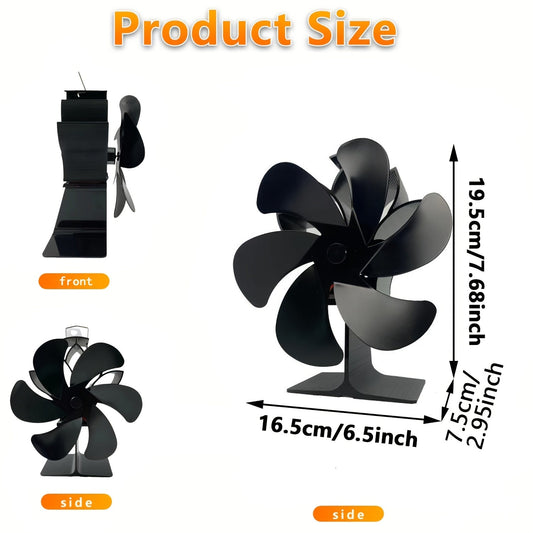 Eco-Friendly Stove Fan in Black with 6 Blades - High heat Resistant, Self-Starting, Heat-Powered for Home Fireplace