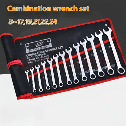 14-piece Professional Spanner Set with Extended Ratchet Wrench, Dual-End Hex & Flat Head, Manual Steel Tool Combo, Customizable Style - Set Purchase