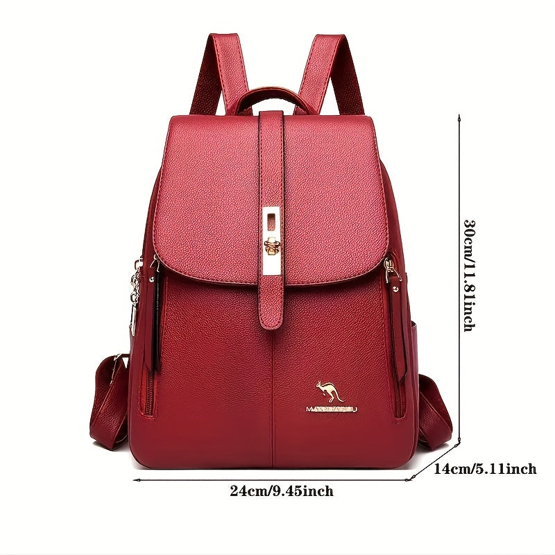 Women's spacious backpack with solid color and buckle design, perfect for outdoor activities and travel.