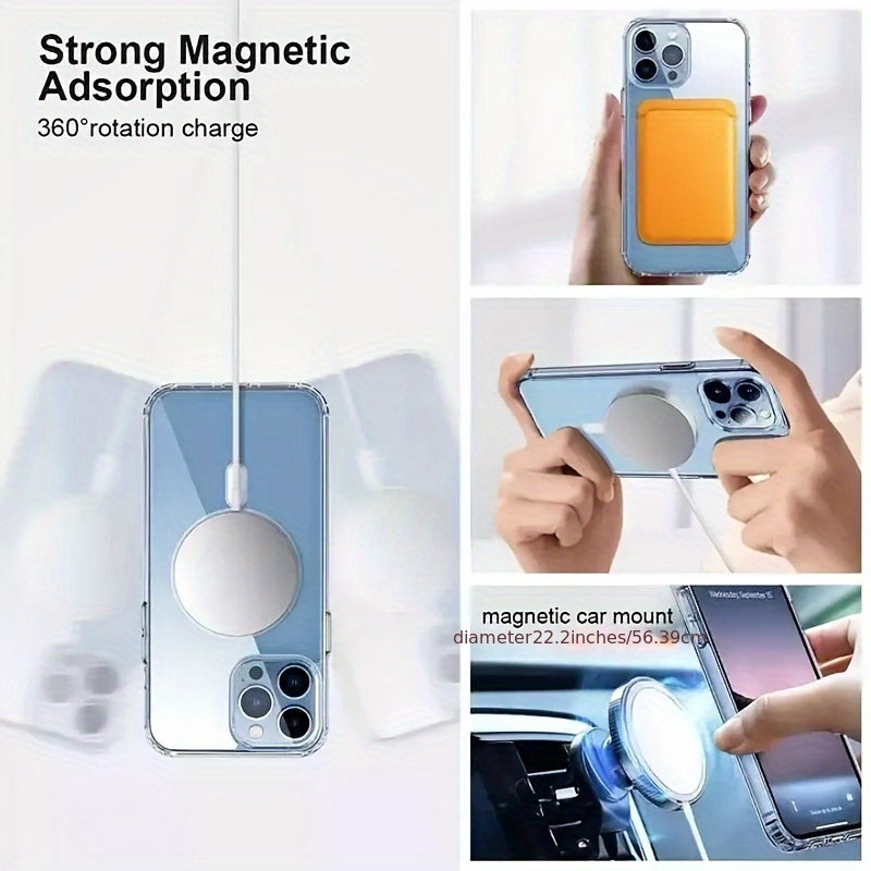 Magnetic original clear case for iPhone with wireless charging capability.