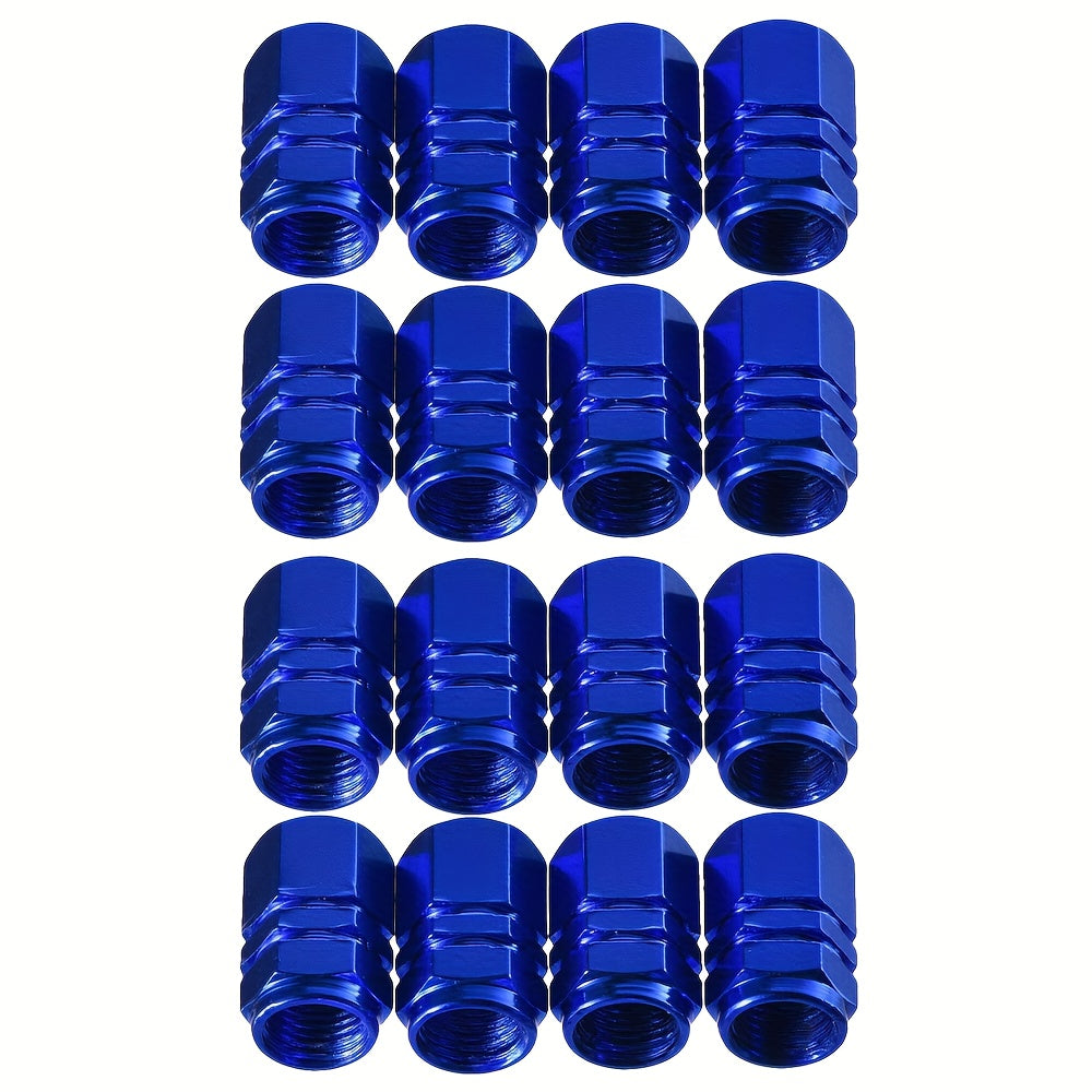 Durable and weather-resistant black aluminum alloy hexagon tire valve stem caps for various vehicle models provide sleek vehicle customization.