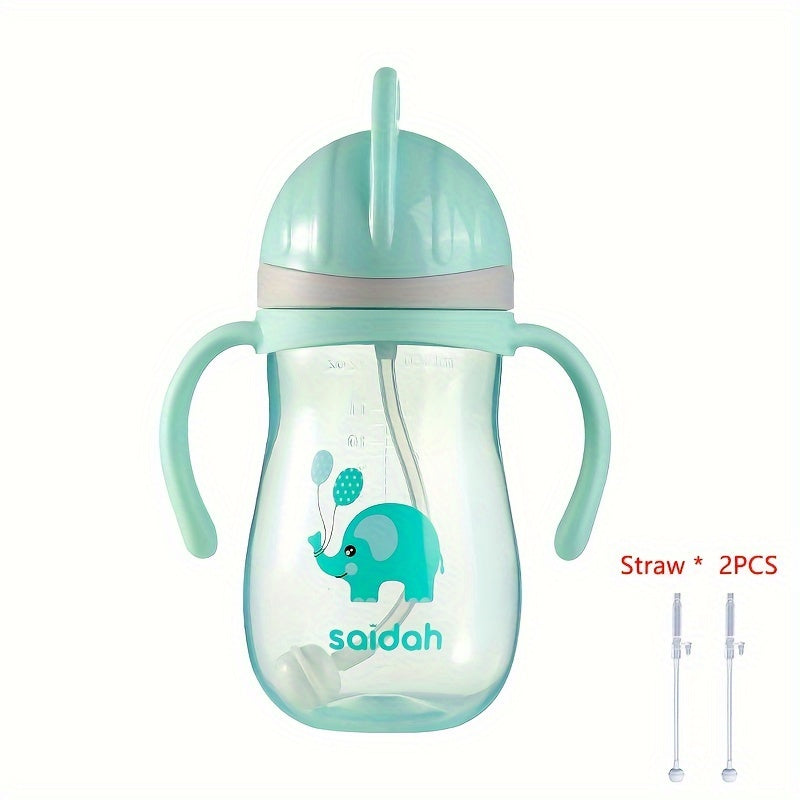 Saidah 350ml Adorable Cartoon Sippy Cup with Straw - BPA-Free, Leakproof & Non-Slip Training Water Bottle for Kids - Available in Pink or Blue