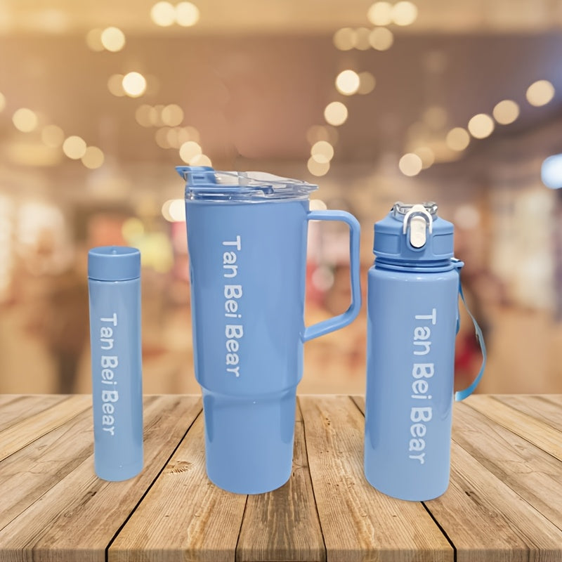 Set of 3 gradient water bottles, ideal for sports and fitness on the go. Leakproof and portable, made from BPA-free PC material. Perfect for camping and school gifts.