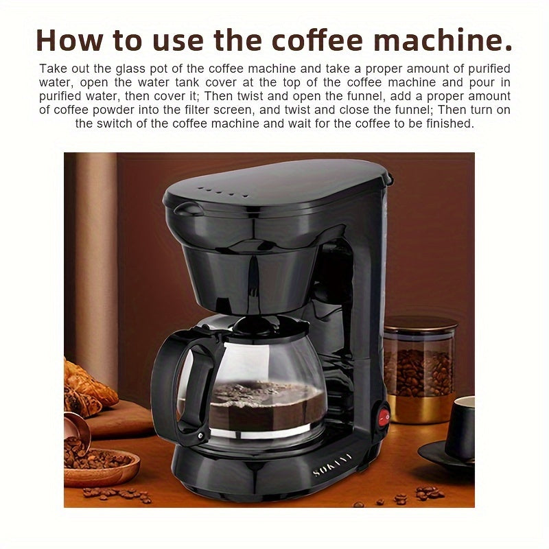 1pc SOKANY Automatic Drip Coffee Maker, European standard plug, programmable timer, anti-drip design, energy efficient; ideal for home and office.