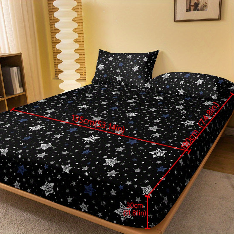 Brushed Fitted Sheet with Star Print Design for a Soft and Comfortable Bedding Experience. Perfect for Bedroom or Guest Room. Features Deep Pocket for a Secure Fit on Mattresses. Includes Fitted Bed Sheet Only.