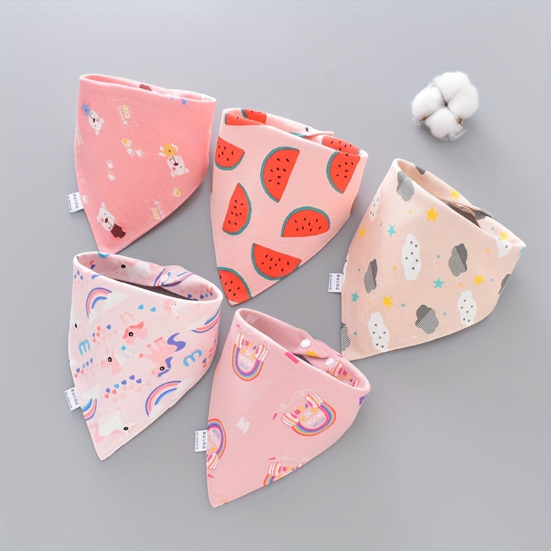 Soft feeding bibs, set of 5, made from cotton with double-layer design and button closure. Perfect for gifting on Christmas, Halloween, Thanksgiving, New Year's, or Valentine's Day.