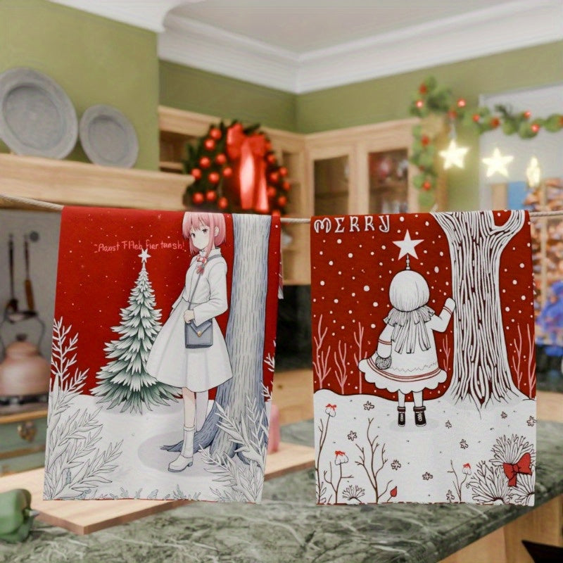 Two pieces of Christmas decorations soft towel, measuring 18 by 66.04 cm each. Perfect for the kitchen, these Christmas towels are soft and Merry Christmas themed. Get yours now!