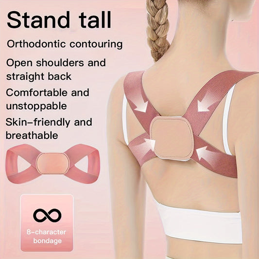 Breathable back brace for women with anti-slouching shoulder corrector and invisible open shoulder support made of knitted polyester fabric. Can be used as a chest strap replacement or as