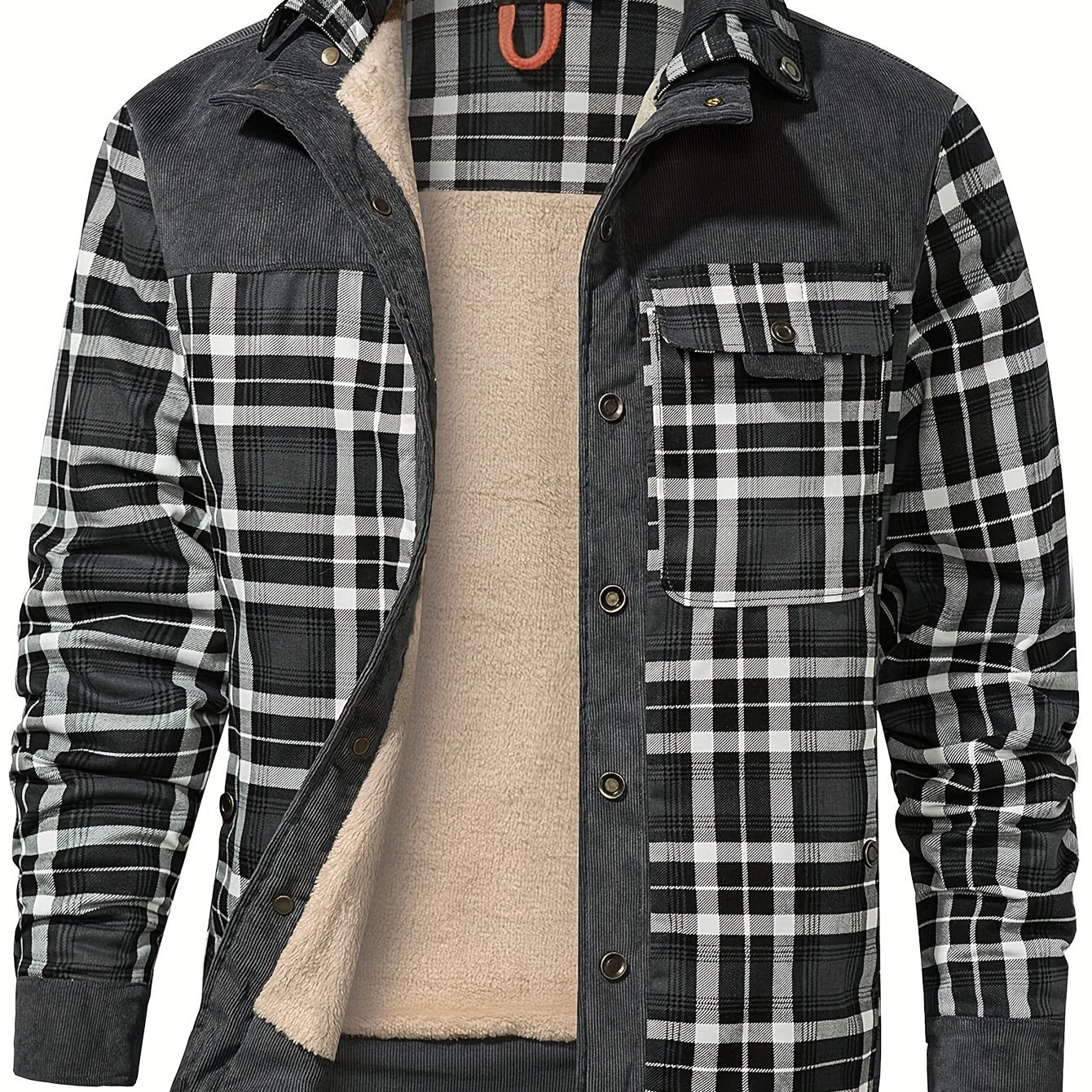 Casual polyester plaid jacket for men, perfect for Fall/Winter weekends.