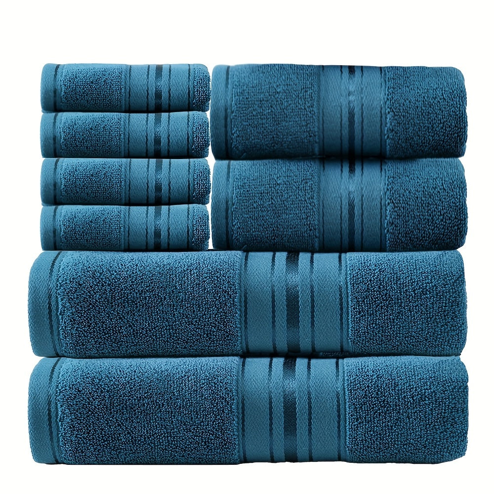 Set of 8 cotton towels for bathroom, spa, travel, and home with high water absorption and thickness