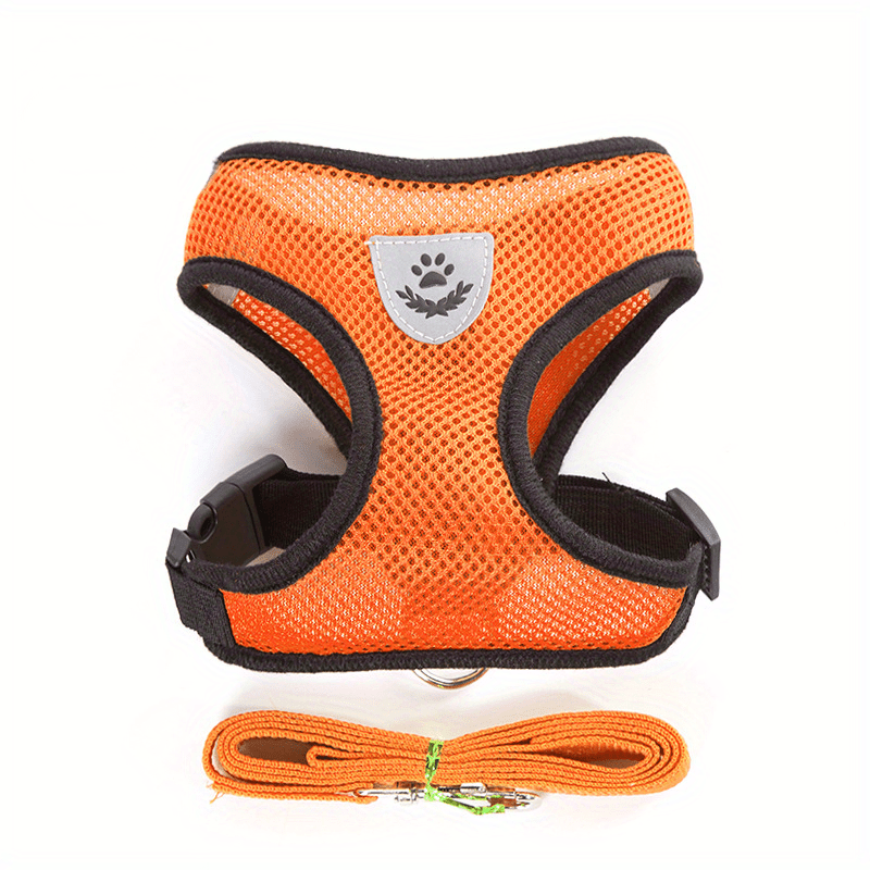 Adjustable pet harness and leash set with reflective design and soft mesh fabric for dogs and cats.