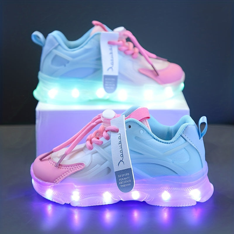 Girls' LED Light Up Sneakers - USB Charging, Adjustable Hook & Loop Fastener, Trendy Colors