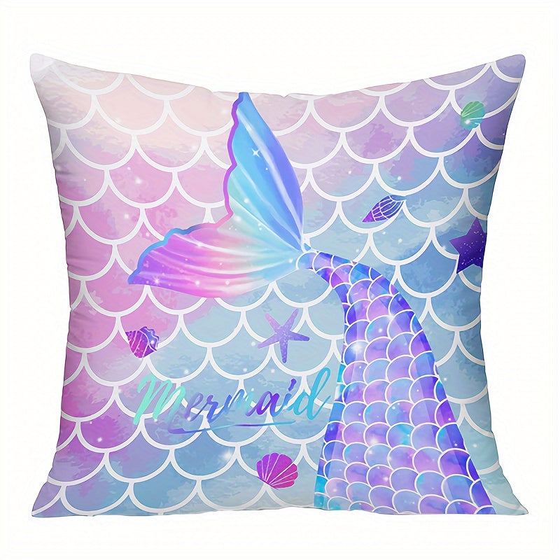 18x18 Soft Mermaid Tail Pillow Cover - Zippered, Made of Polyester, Ideal for Nursery & Girls' Bedroom Decor (Pillow Not Included)