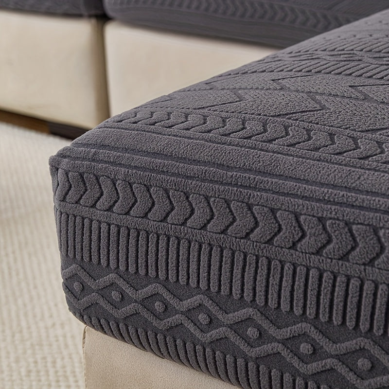 Bohemian style dark gray stripes sofa cover for all seasons, with elastic for home protection.