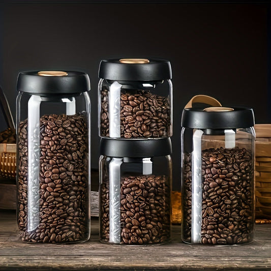 Storage Container for Coffee Beans and More - Vacuum Sealed Glass Tank with Pressure Pump Seal for Moisture-proof Storage. Perfect for Coffee Beans, Tea, Nuts, and Grains. Ideal as Kitchen Organizers and Storage Accessories.