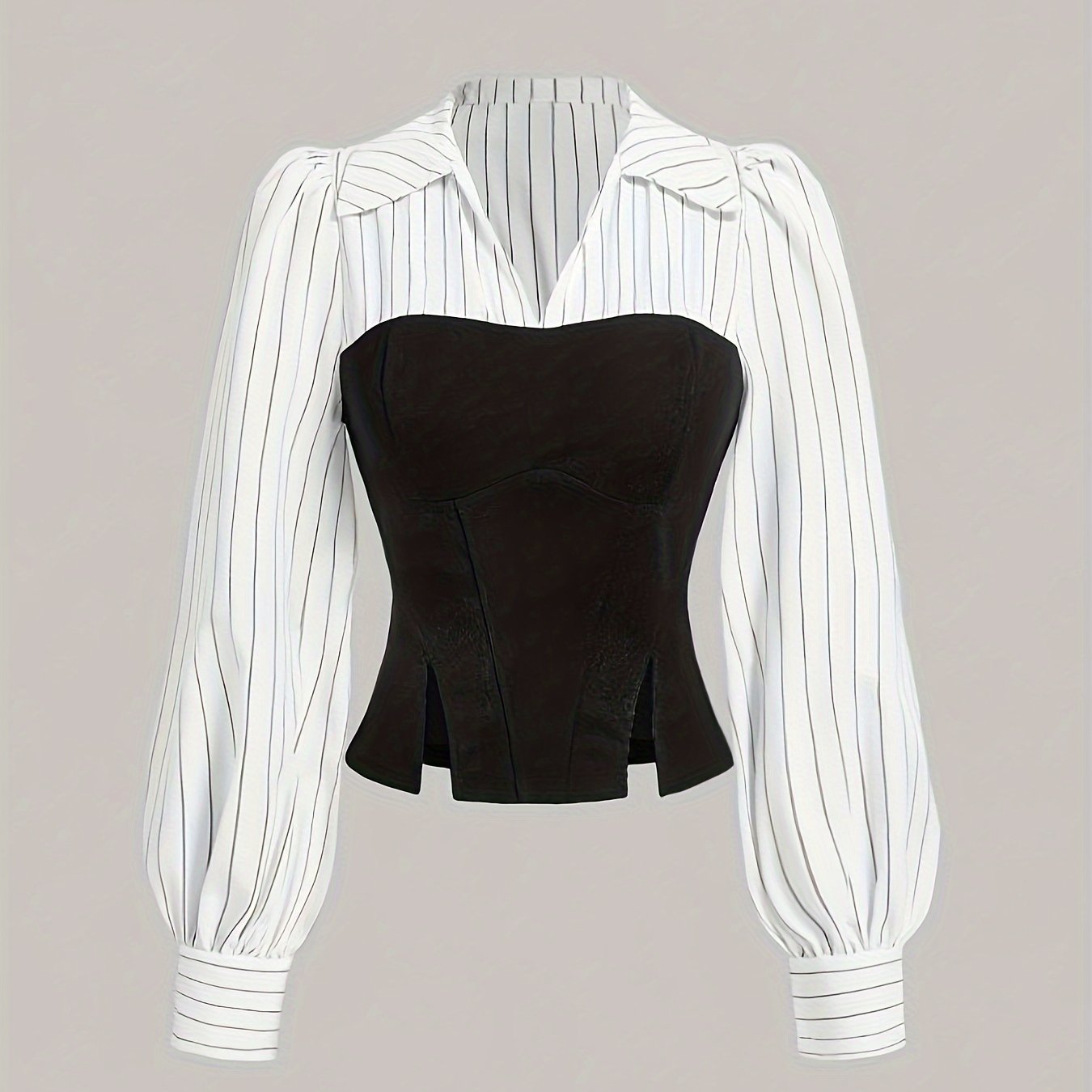 Elegant striped patchwork shirt for women