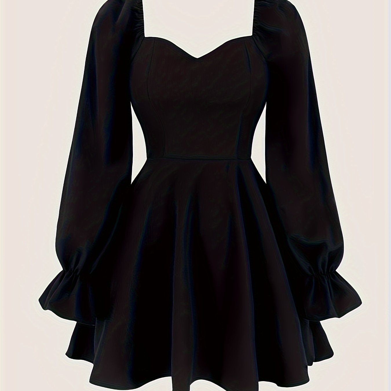 Plus size sweetheart neck dress with long sleeves, A-line cut, for women.