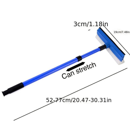 The URTUE Telescopic Window Squeegee is a versatile tool for cleaning windows, with a dual-purpose glass scrubber and adjustable length up to 75cm. It features a spring-loaded swivel head and is made of lightweight plastic, making it ideal for use in the