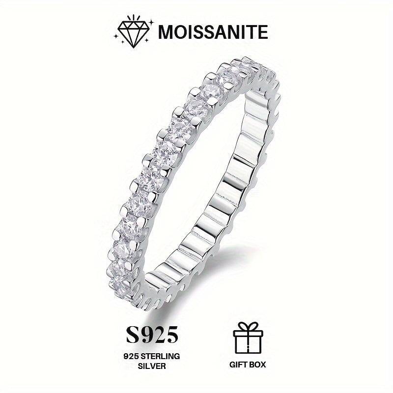 Exquisite Moissanite Eternity Band Ring in 18K Gold Plated 925 Sterling Silver, Ideal for Engagement, Anniversary, Valentine's Day, or as a Gift for Her