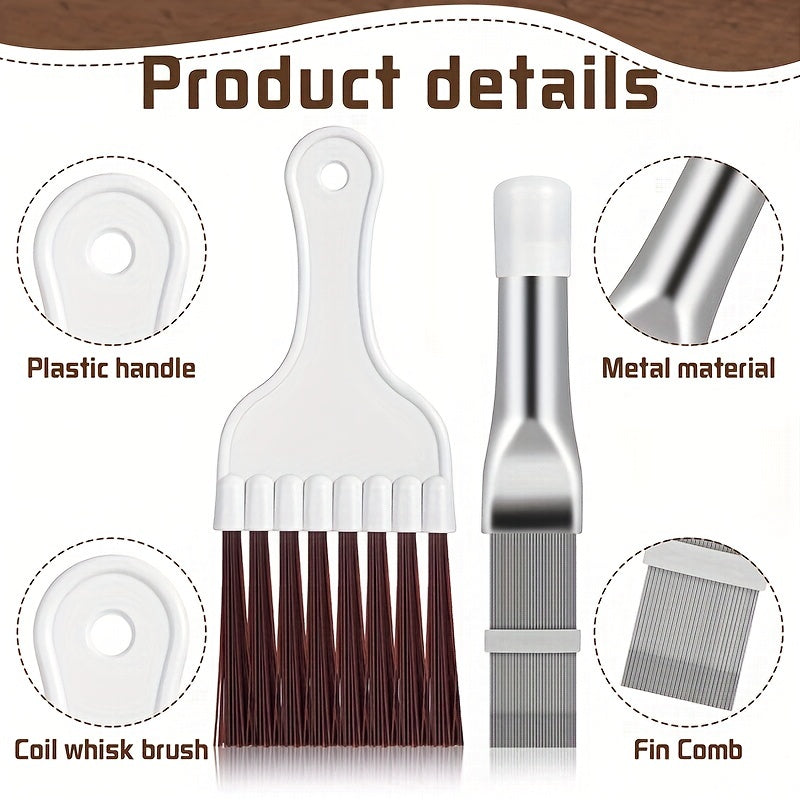 Stainless Steel Radiator Cleaning Brush Set - Durable HVAC Maintenance Tool Kit for Improving AC Efficiency with 2 Piece Air Conditioner Condenser Fin Combs