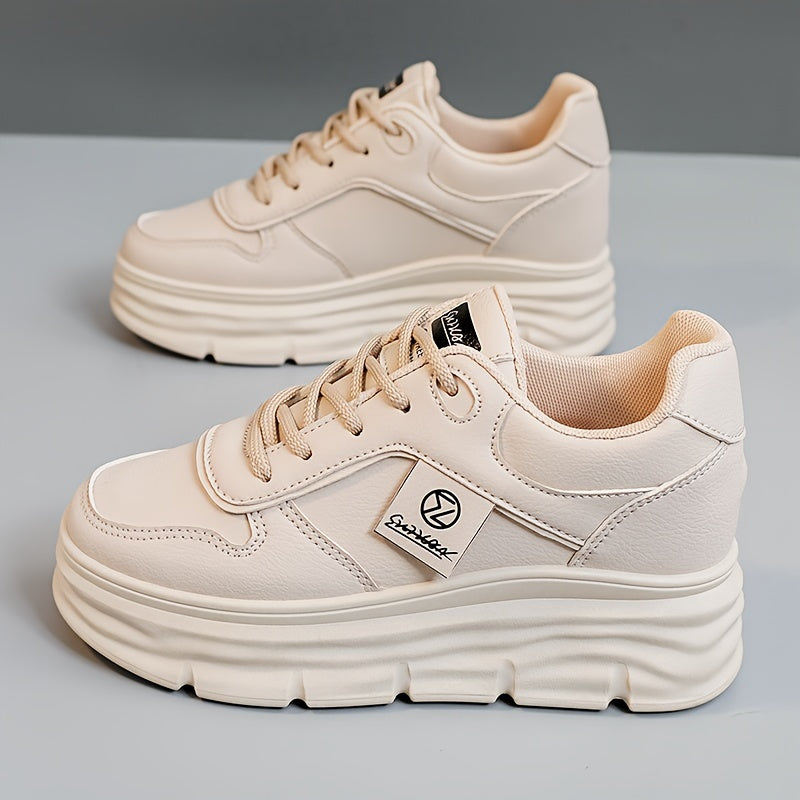 Trendy women's chunky sneakers for autumn 2024 with thick soles and height-boosting design, featuring durable PVC soles and breathable fabric lining.