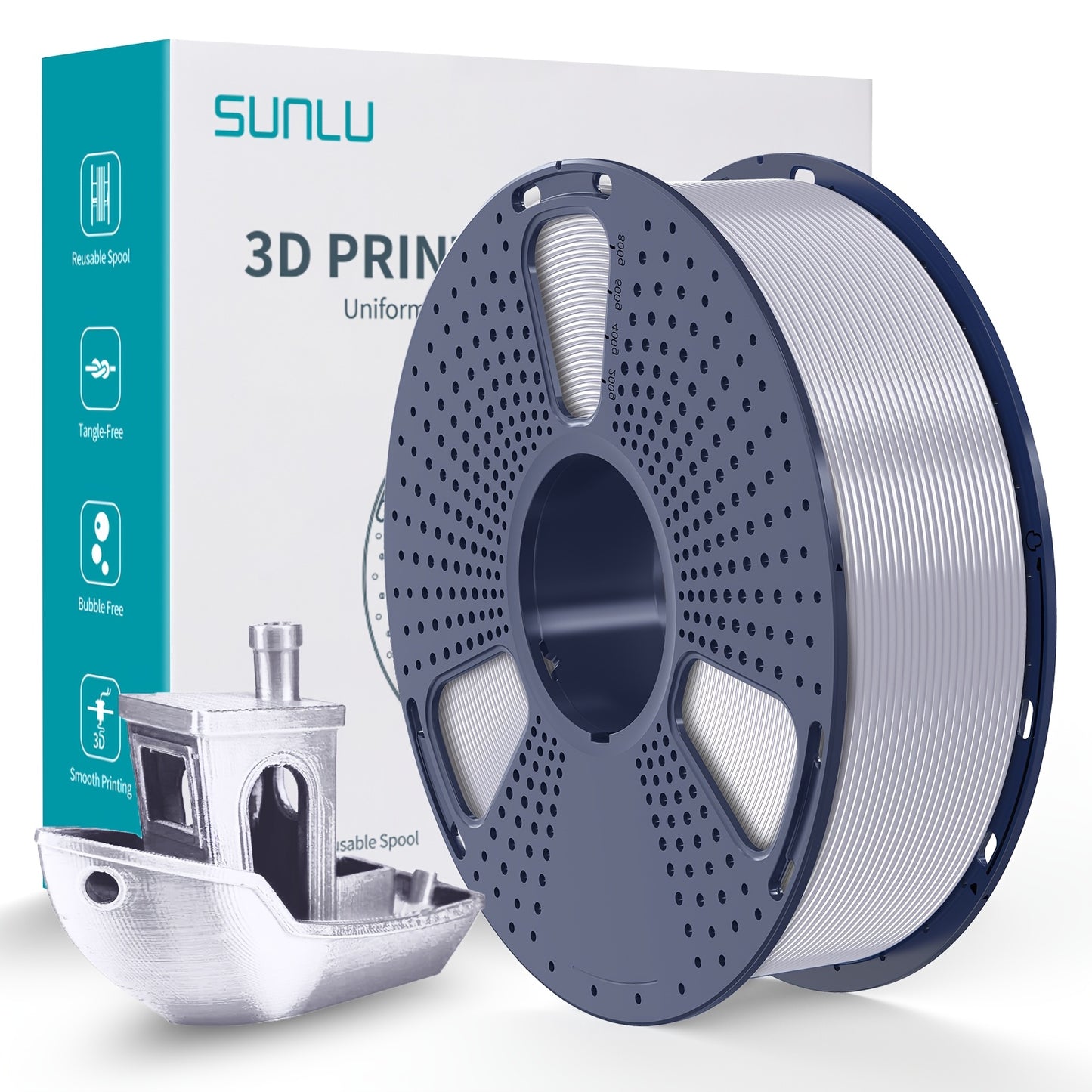 1kg of SUNLU Shiny PLA 3D Printer Filament, 1.75mm, with Smooth Surface and Dimensional Accuracy +/- 0.02mm in Light Golden Color.