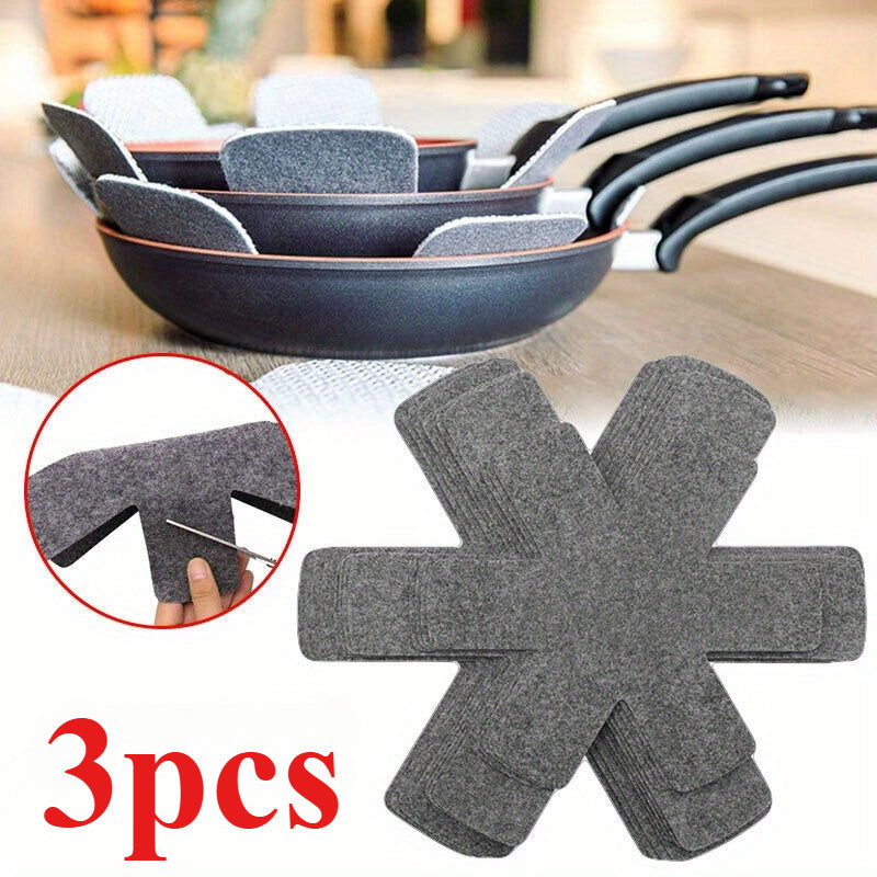 Set of 3 Gray Multi-Ply Felt Pot and Pan Protectors - Keep your cookware scratch-free and organized with these non-stick separators for efficient kitchen storage