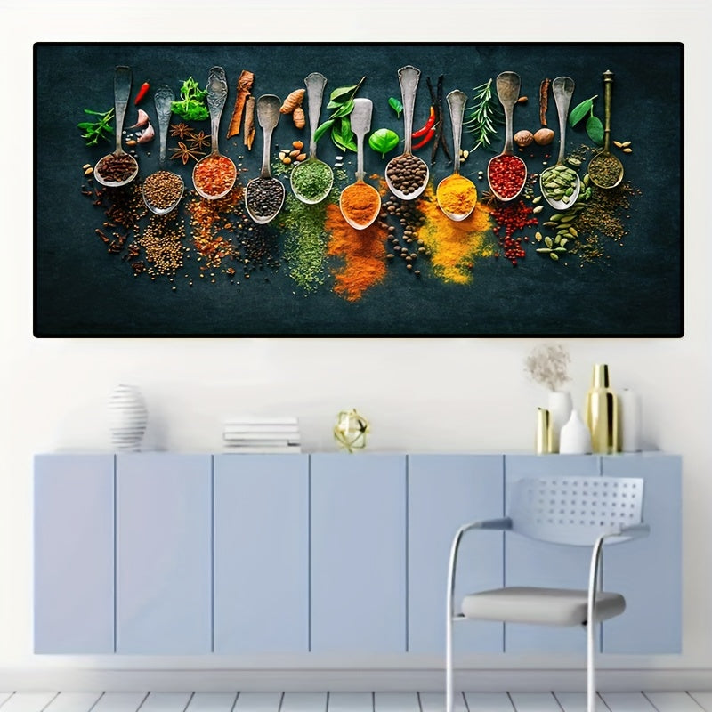 Spice-themed kitchen wall art canvas adds vibrancy to your home decor with a modern matte finish, perfect for the living room or kitchen. Frameless, removable, and reusable design.