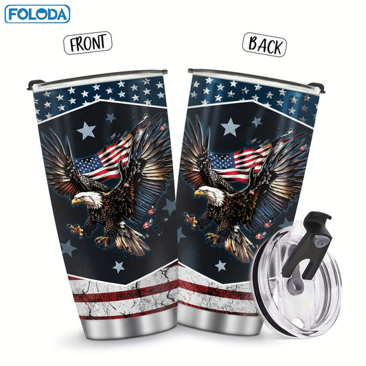 Foloda American Flag Eagle Tumbler 20oz with Sliding Lid - Hand Wash Only, Oval Shape, Ideal for Running & Outdoor Sports - Great Gift for Holidays.