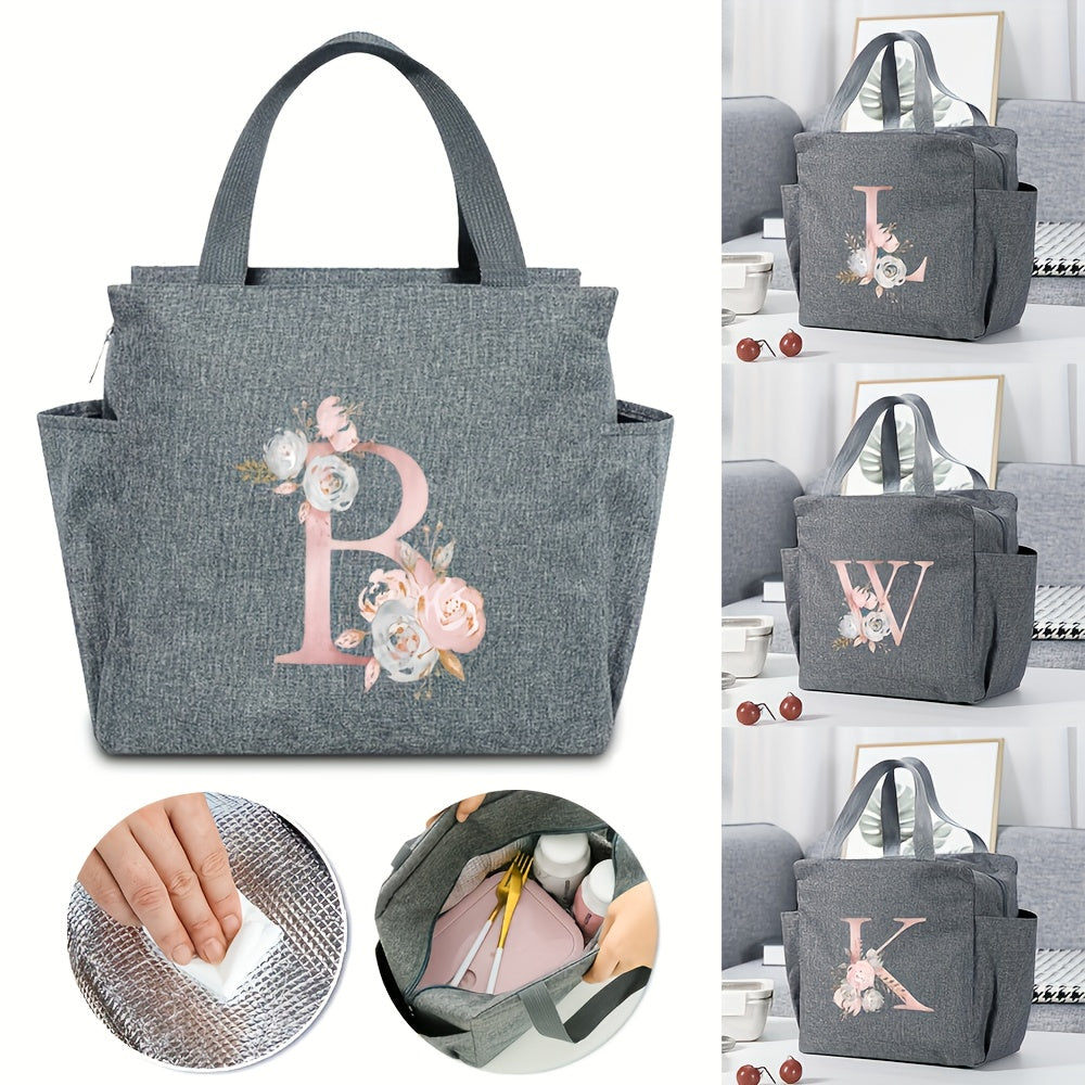 Thermal Lunch Bag for Women's Day: Insulated Flower Letter Print Cooler Bag, Portable Travel Picnic Bag for Office or School Gift.