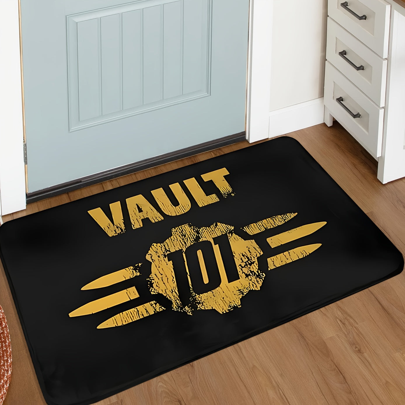 Welcome to Vault 101 Fallout Doormat - Durable Indoor/Outdoor Entrance Mat, Easy to Clean Polyester Rug for Front Door, Kitchen, or Porch - Rectangular Game Mat with Non-Slip Backing