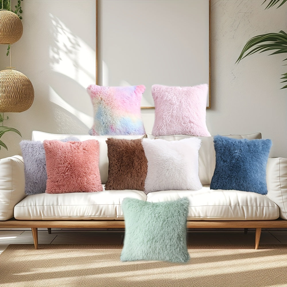 Luxurious 40.64x40.64 cm Fluffy Throw Pillow Cover with Zip Closure - Soft, Fuzzy Square Case for Sofa & Bedroom Decor, Hand Wash Only, Modern Home Decor. Pillow insert not included.