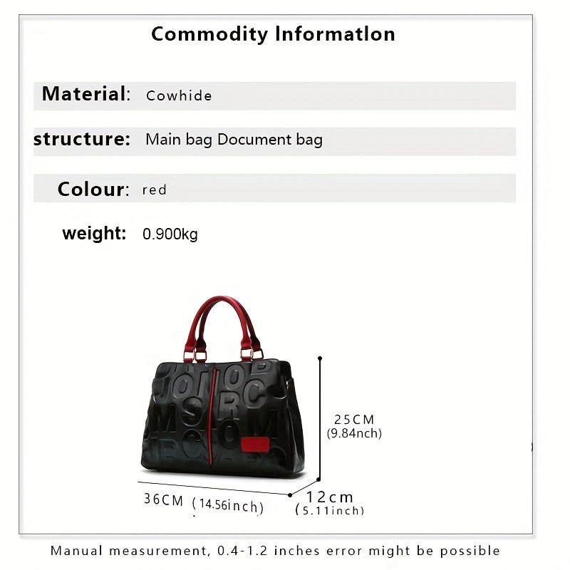 Luxury leather tote bag with embossed letters for women.